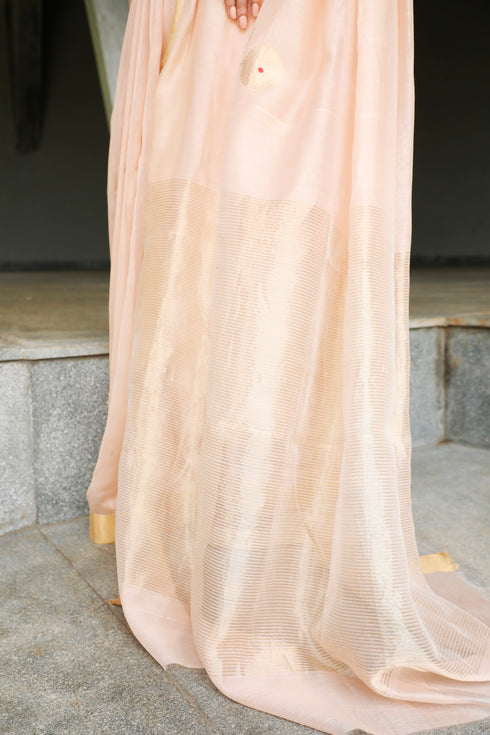 Handwoven Apricot Chanderi Saree